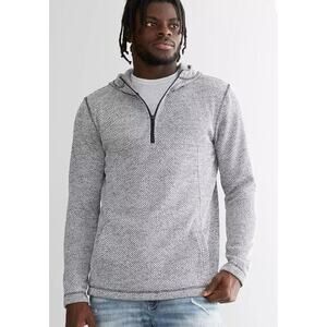 BKE Declan Men’s M White Gray Black Textured 1/4 Zip Fleece Lined Hooded Sweater